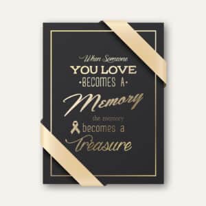 Vertical A4 Funeral Card in black and gold
