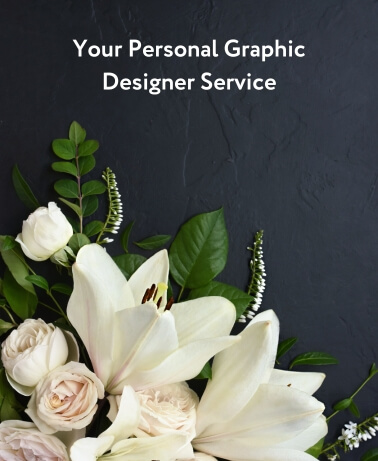 'Done For You' Custom Design Service on a slate background with white lilies